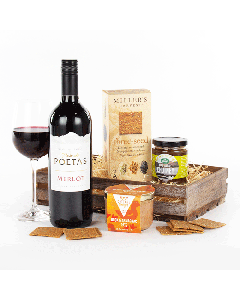 Wine and Pate Luxury Hamper with Miller's Harvest Crackers and Wooden Crate. 