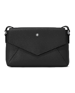 Montblanc's Sartorial Saffiano Black Leather Double Bag has a flap closure into the main compartment.