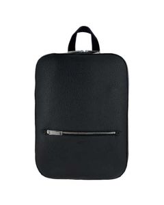 This Hugo Boss backpack is made from a textured black leather material.