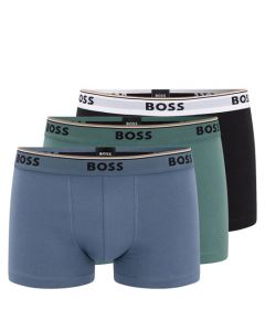This 3-Pack of Stretch Cotton Trunks in Black, Green & Blue was designed by BOSS. 