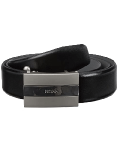 Icon Black Leather Belt With Rectangular Plaque  By BOSS