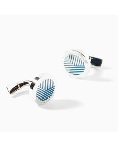 This BOSS Blue Striped Round Cufflinks pair is made out of brass and has the BOSS brand name engraved along the edge.