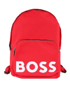 This BOSS Catch backpack comes in a red with a white logo across the front.