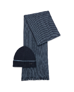 This Navy Blue Cotton 'Mind' Beanie Hat & Scarf Set by BOSS with a lightweight feel. 