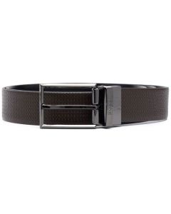 This Reversible Dark Brown Monogrammed Leather Oeres Belt  has been designed by Hugo Boss.