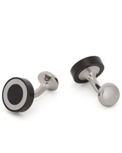 Black Enamel & Polished Steel Round Cufflinks designed by BOSS. 