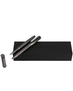 This Gun Grey Twist Ballpoint & Fountain Pen Set has been designed by Hugo Boss. 