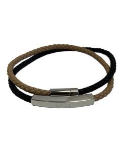 This Hugo Boss bracelet comes with a black and tan braided strap. 