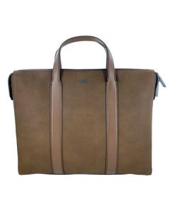 This Hugo Boss bag is made with a textured brown leather material.