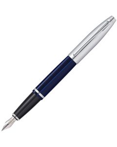 This Polished Blue Lacquer & Chrome Calais Fountain Pen was designed by Cross. 