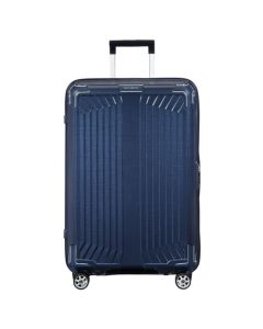 Samsonite's Lite-Box Spinner Deep Blue Suitcase, 69 cm has four spinner wheels with silver and black to match the deep blue exterior.
