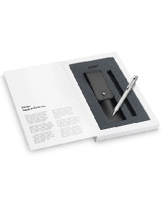 LAMY's Econ Ballpoint Pen Set with Leather Case comes in a presentation box.