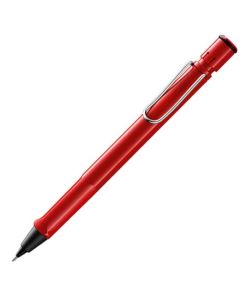 Red LAMY mechanical pencil in the safari range with eraser and metal clip.
