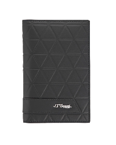 This Firehead Soft Leather Passport Holder in Black by S.T. Dupont has a geometric pattern on the leather. 