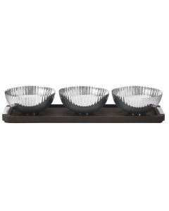 This is the Georg Jensen Smoked Oak Bernadotte Tray with Stainless Steel Bowls.