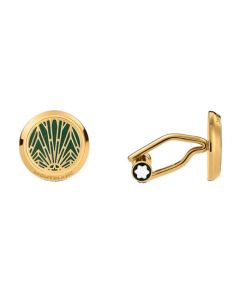 Montblanc's Meisterstück The Origin Collection Green Cufflinks have a green and gold face with an intricate pattern inspired by the original pens.