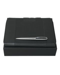 A5 Black Leather Dot Folder and Ballpoint Pen Set by Hugo Boss.