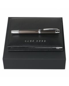 A6 black textured leather and Rollerball gift set by Hugo Boss.