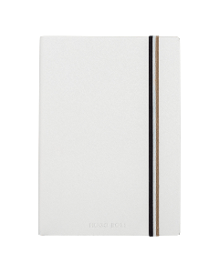 This Hugo Boss Iconic Lined A5 Notebook White has the three-stripe on the elastic. 