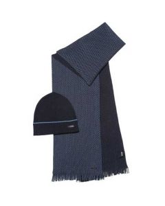 This Hugo Boss gift set comes with a woollen navy hat and scarf.
