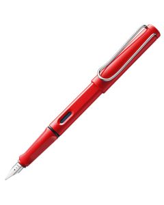 The LAMY red fountain pen in the Safari collection.