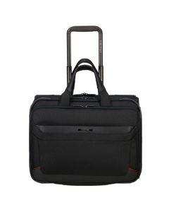 This Samsonite Pro-DLX 6 Laptop Bag with Rolling Wheels has 2 rolling wheels, a retractable handle, two grab handles and a detachable shoulder strap.