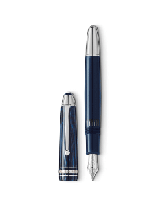 Montblanc's Meisterstück The Origin Collection LeGrand Blue Fountain Pen has a blue barrel with polished silver trims.