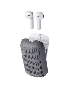 This pair of Lexon speakerbuds comes with a grey case.