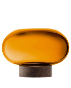 Select Oblate Large Amber Vase/Lantern with Walnut Base
