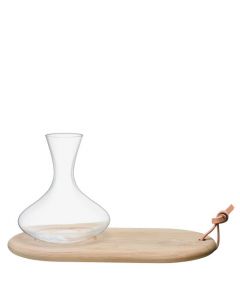 LSA's Signature Wine Carafe & Oak Cheese Board features a natural leather handle.