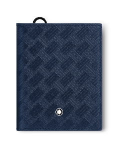 This Montblanc Extreme 3.0 Ink Blue 6CC Compact Wallet has the snowcap emblem.