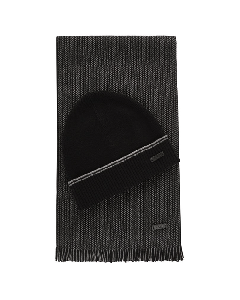 Black Grey Cotton Beanie Hat & Scarf Set