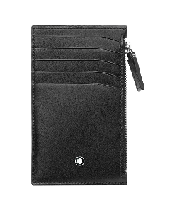 Montblanc's Meisterstück Zipped Pocket Black 5CC is made with plain leather and has the Montblanc snowcap emblem.