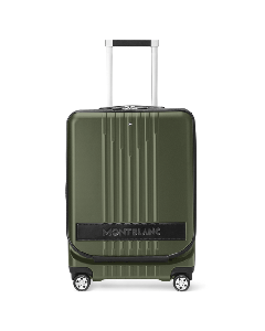 Montblanc's #MY4810 Clay Green Cabin Trolley with Front Pocket is made out of polycarbonate and leather trims.