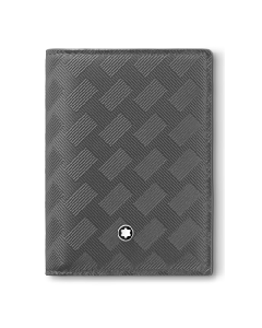 This Montblanc Extreme 3.0 4CC Forged Iron Card Holder has the distinctive snowcap emblem on the front which stands out against the textured grey leather. 