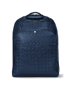 Montblanc's Extreme 3.0 Large 3 Compartment Ink Blue Backpack has a textured surface on the ink blue leather.