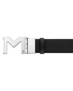This is the Montblanc Casual Line M Shaped Palladium-Coated Black Belt.