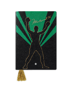 This Muhammad Ali Great Characters #146 Fine Stationery Notebook by Montblanc celebrates the champion and features a green and black design. 
