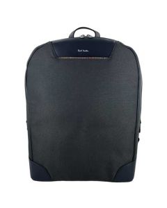 This Paul Smith men's backpack is made from grey canvas and blue leather material.