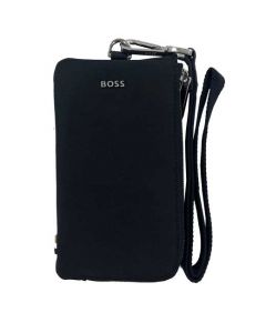 This BOSS nylon black phone pouch comes with a wrist strap.