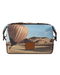 This Men's 'Signature Stripe Balloon' Print Wash Bag by Paul smith has cow leather trims in brown. 