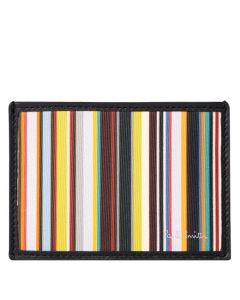 This Black 'Signature Stripe' Print 2CC Card Holder is designed by Paul Smith. 