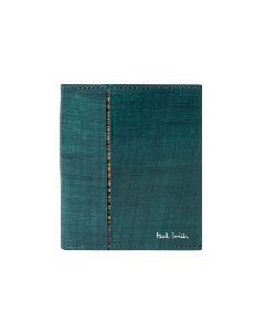 Paul Smith Teal Brushstroke Leather Wallet With Signature Stripe Lining