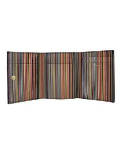 This Paul Smith leather card holder comes with a multi coloured striped interior.