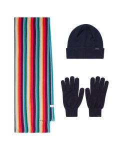 This is the Paul Smith Men's Artist Stripe Scarf, Navy Gloves & Hat Gift Set.