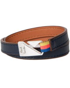 This Navy Leather Hook Bracelet has been designed by Paul Smith.