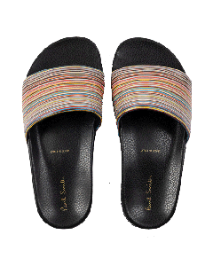 Paul Smith's Dru 'Signature Stripe' Nappa Leather Slides have a molded footbed for comfort and are great for summer. 
