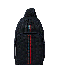 Paul Smith's Navy 'Signature Stripe' Sling Bag has a front zip pocket and main compartment.