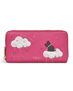 This Radley It's Written In The Stars Matinee Purse, Pink has the Scottie Dog sitting on a cloud.