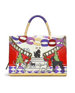 This Party Pals Multiway Bag In Medium by Radley features the Scottie Dog and friends in the hallway with Christmas Trees and Decorations. 